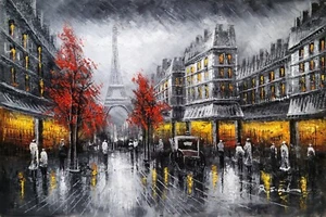 B/W Eiffel Tower #5C-BW4, 24x36 -100% Hand Painted Oil Painting on Canvas - Picture 1 of 6
