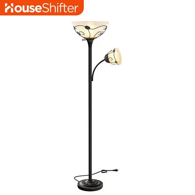 71" Elegant Retro-Style Floor Lamp with Adjustable Side Light & Frosted Shades - Image 1 of 4