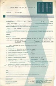 Zwei Personen Marquee Club Leistungsvertrag 23/9/86 - Bild 1 von 1