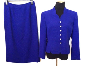 LE SUIT Women's Navy Blue 100% Polyester Stand Up Collar 2PcSkirt Suit Size 12P - Picture 1 of 8