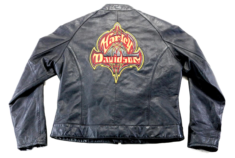 harley davidson jacket L black red yellow leather Wildcard RARE soft zip womens - Image 1 of 4