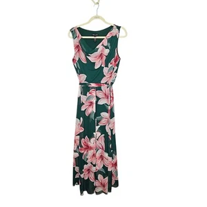Kate and Lily Floral Maxi Cowl Dress Sleeveless Green Pink 12 Cottage Wedding - Picture 1 of 9