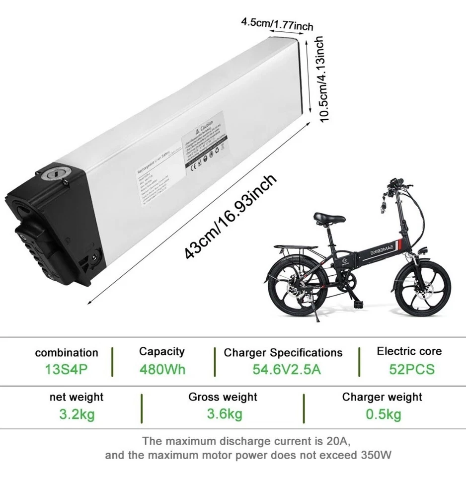 HANIWINNER Electric Bike Battery 48V10Ah Folding Electric Bicycle 480Wh Replacement Battery