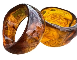 Set of 2 Chunky 2" W Bangle Bracelet Faux Tortoise Shell Translucent Odd Shape - Picture 1 of 10