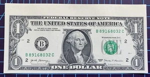 $1 Dollar Bill with Border, Cut from Middle Row at Top of Full Sheet Series 2017 - Picture 1 of 6