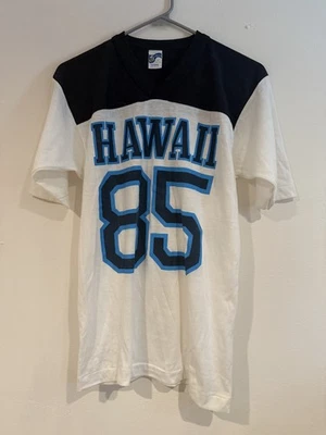 Vintage 80s Sportswear Hawaii 85 Blue White Cotton Jersey T-shirt NWOT - Image 1 of 4