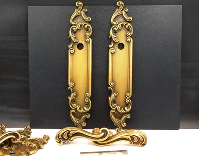 ☐7X7mm Paire de Poignées de Porte avec plaques de propreté,style Rococo,Louis XV - Photo 1/4