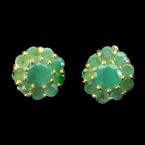 925 Sterling Silver Earrings Round Emerald 5mm Natural Gemstone Jewelry - Picture 1 of 13