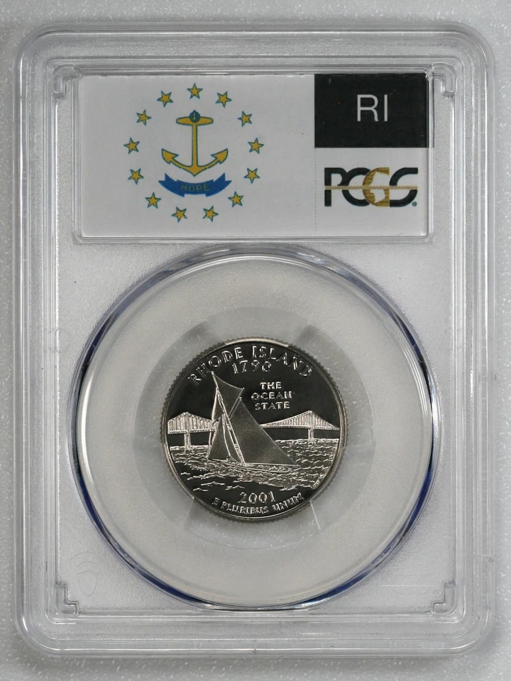 2001 S Rhode Island PCGS Graded PR69DCAM Proof Washington State Quarter 25C Clad - Image 1 of 3