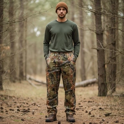 Mens Waterproof Camo Tactical Pants Highland Oversized Leg Zip Hunting Hiking - Image 1 of 4
