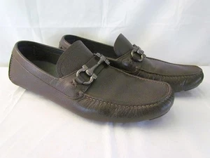 Ferragamo Parigi Leather Bit Loafers Driving Shoes Chocolate Brown Mens 12 EE - Picture 1 of 15