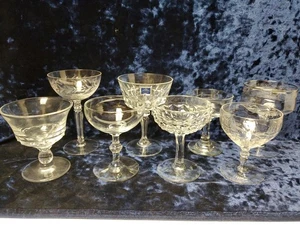8) Vintage Mismatched Clear Crystal Champagne Coupes Stems  - Picture 1 of 10