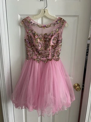 Vestido de Fiesta Alyce Paris Talla 00-Rosa Adornado Tul con Corpiño de Cuentas VCUC Foto 1 de 4