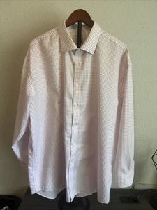 Camisa de vestir Joseph Abboud púrpura blanco a cuadros manga larga abotonada 18,5 - Imagen 1 de 12