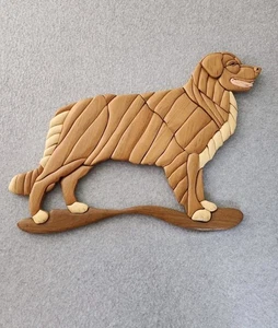 Vintage Holz Intarsien Ente Tolling Retriever Hund Handarbeit Wandkunst Dekor Handwerker - Bild 1 von 13