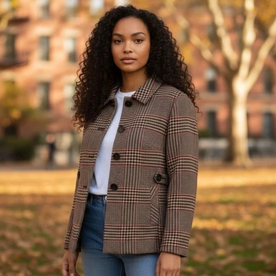 Talbots Petites Blazer Jacket Womens Size 10 Houndstooth Plaid Wool Blend Lined - Image 1 of 4