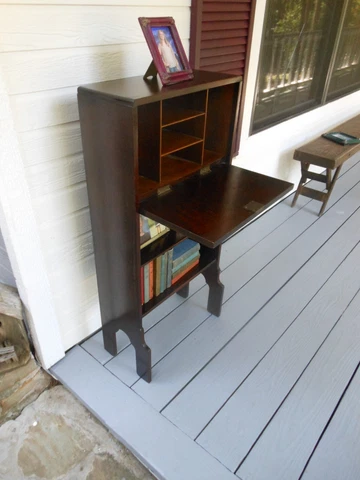 Rare Style Petite Size English Drop Front Bureau Bookcase W/Inlay Apartment Size Cover