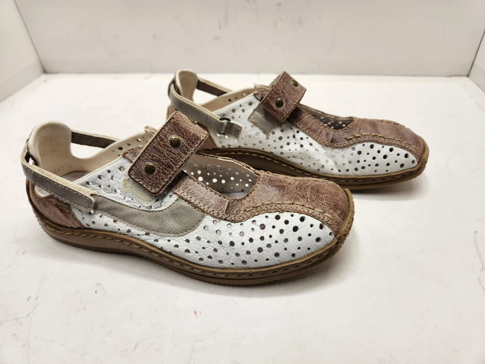 WOMENS RIEKER MARY JANE distressed LEATHER SHOES EUR 37 US 6.5 (sh40) - Image 1 of 4