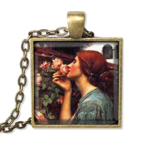 Waterhouse's The Soul of the Rose - Handmade Square Glass Pendant Necklace - Picture 1 of 9
