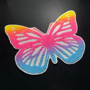 BIG VINTAGE IRON ON transfer PUFFY BUTTERFLY RAINBOW MADE to sticker decal *READ - Picture 1 of 7