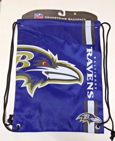 Baltimore Ravens Big Logo side Stripe DrawString Backpack Backsack Bag Cover