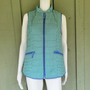 New TALBOTS Green Gingham Plaid Padded Vest XS - Picture 1 of 3