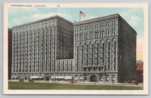 Chicago IL Congress Hotel and Annex on Michigan Avenue Illinois Postcard - Picture 1 of 4