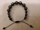Grey Black Faceted And Round 12 Mm Central Bead. Hematite Shamballa Bracelet 