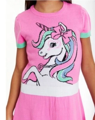 Nickelodeon NUEVO♈Vestido Suéter Tejido Niñas Talla M~Rosa/Blanco Unicornio JoJo Siwa Foto 1 de 4