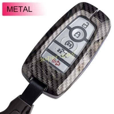For Ford Bronco Sport Edge Carbon Fiber Metal Car Smart Key Fob Chain Cover Case - Image 1 of 4