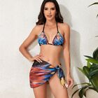 Women's Split Swimsuit Floral Bikini Butterfly Print Beach Three Piece Set Beach