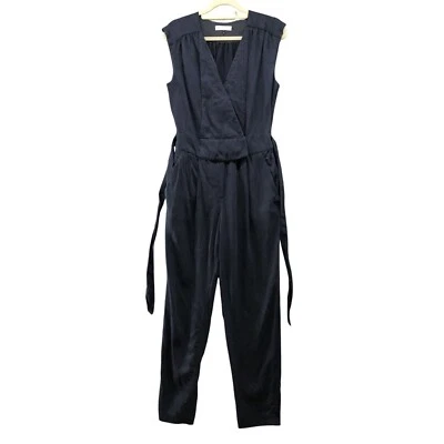 Macacão Rebecca Taylor tamanho 6 sem mangas Lyocell cônico turfado gola V azul - Imagem 1 de 4