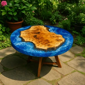 Blue Ocean Epoxy Resin Table | River Dining Table | Handmade Wood Art Furniture - Picture 1 of 8