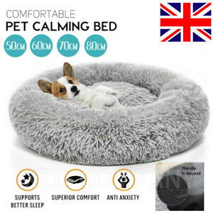 Extra Large Dog Cat Pet Calming Bed Comfy Fluffy Soft Dog Beds Round Soft Plush