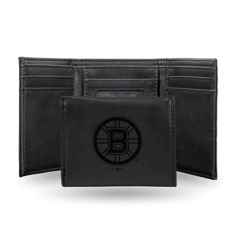 Boston Bruins NHL Laser Engraved Black Trifold Wallet Cover