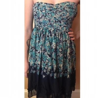 Vestido para mujer LC Lauren Conrad azul marino floral de gasa sin tirantes línea A talla 8 Foto 1 de 4