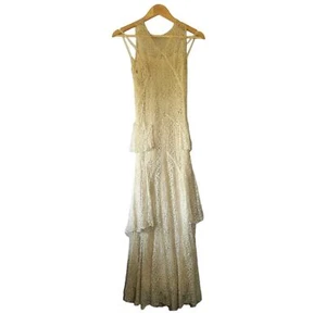 Antique 1920s Cream Silk Slip Dress Lace Overlay UK 8 S Vintage Repair Project - Picture 1 of 24