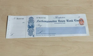 Unused WW1 Era Northamptonshire Union Bank Thrapston Cheque Williams Deacon's - Picture 1 of 10
