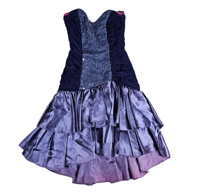 Vintage ZUM ZUM Blue Purple Prom Dress Sequin Velvet Tiered Ruffle Size 5/6 USA - Image 1 of 4