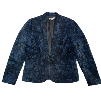 Coldwater Creek Tapestry Jacquard Jacket Blazer Size M Blue Floral Artsy Boho - Image 1 of 4