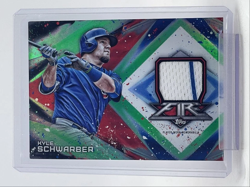 KYLE SCHWARBER 2017 TOPPS FIRE PLAYER-WORN PATCH GREEN CUBS /75 Q4894 - Image 1 of 2