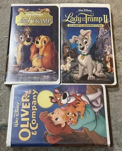DISNEY LADY+the TRAMP 1+2 And „OLIVER &COMPANY 3 VHS Tapes CLAMMSHELL - Picture 1 of 2