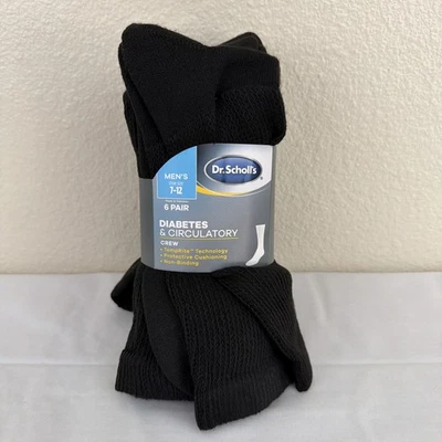 Calcetines Dr. Scholl's Diabetes & Circulatory Crew - Para hombres - 6 PARES - Negro - 7-12 Foto 1 de 4