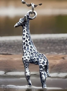 Sterling Silver Italy Ball Bead Chain Necklace SS Giraffe Pendant 20 inch 5g - Picture 1 of 6