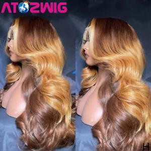 13x4 Lace Front Human Hair Wigs Wave Highlight Pre-Plucked Brazilian Virgin Hair - Picture 1 of 9