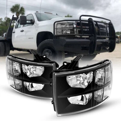 Par de faros negros para Chevy Silverado 1500 2500HD 3500HD 2007-2014 Foto 1 de 4