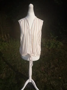 Ladies Dorothy Perkins Sleeveless Stripe Tie Front Blouse Size 14 - Picture 1 of 4