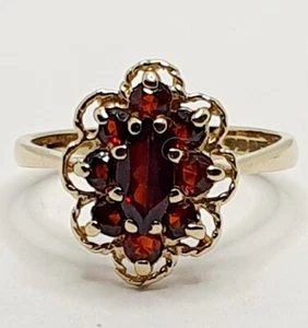 9ct Garnet Marquise & Round Cluster Yellow Gold Ring Hallmarked Size O 1/2 - Picture 1 of 16