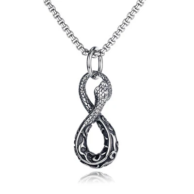 Men Infinity Snake Necklace Stainless Steel Vintage Pendant Party Biker Chain Foto 1 de 4