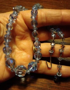 Vtg Blue Crystal 16" Necklace Graduating Size Austrian Multicolor AB Glass Bead - Picture 1 of 10